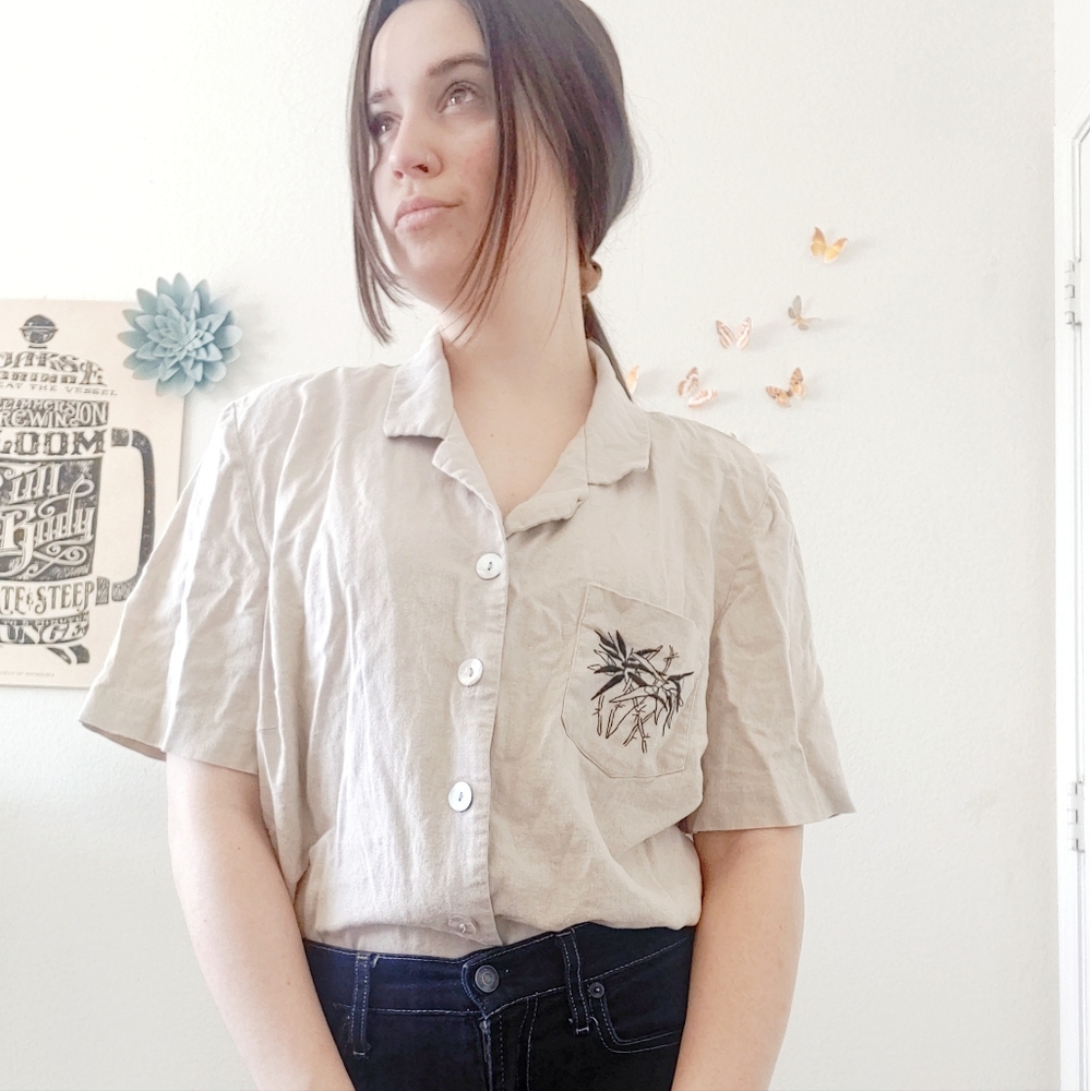 Vintage Beige Collared Top
